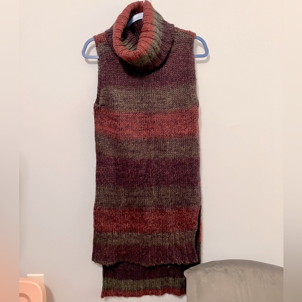 Cut25 Sleeveless Sweater Dress Chunky Turtleneck High Low Sz L